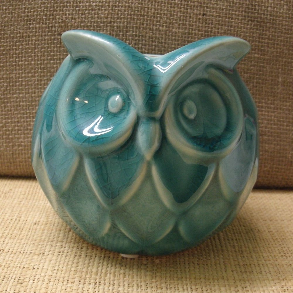 Sky Blue Owl Pottery Planter Crackle Finish